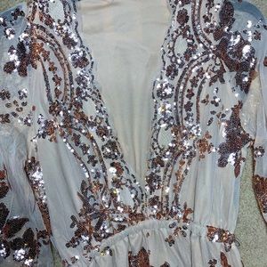 No brand tag rose gold sequin romper Sz S/M